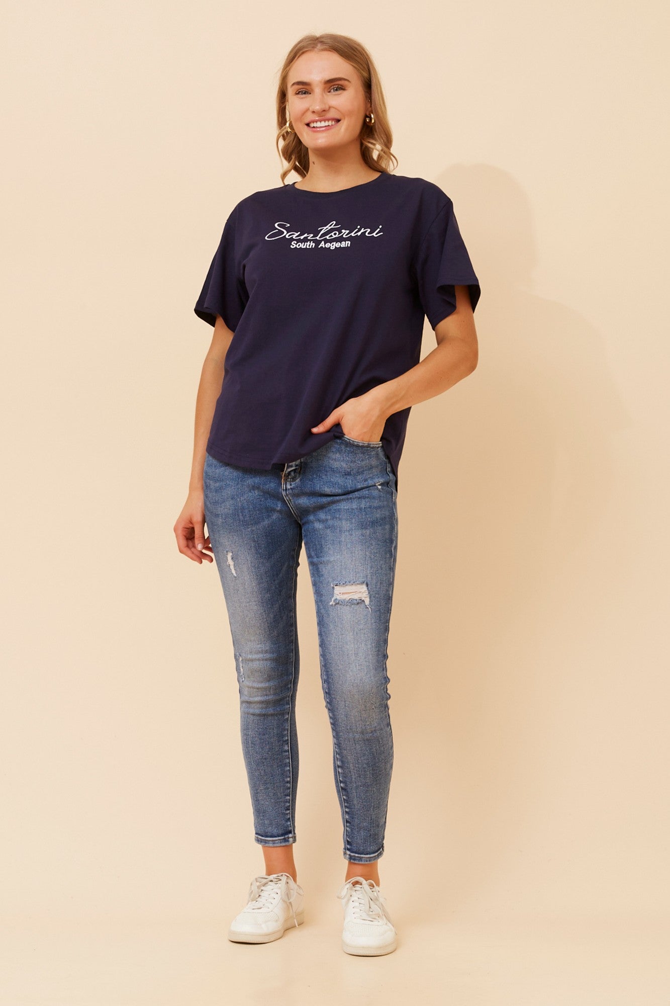 BINDI EMBROIDERED T-SHIRT (Navy)