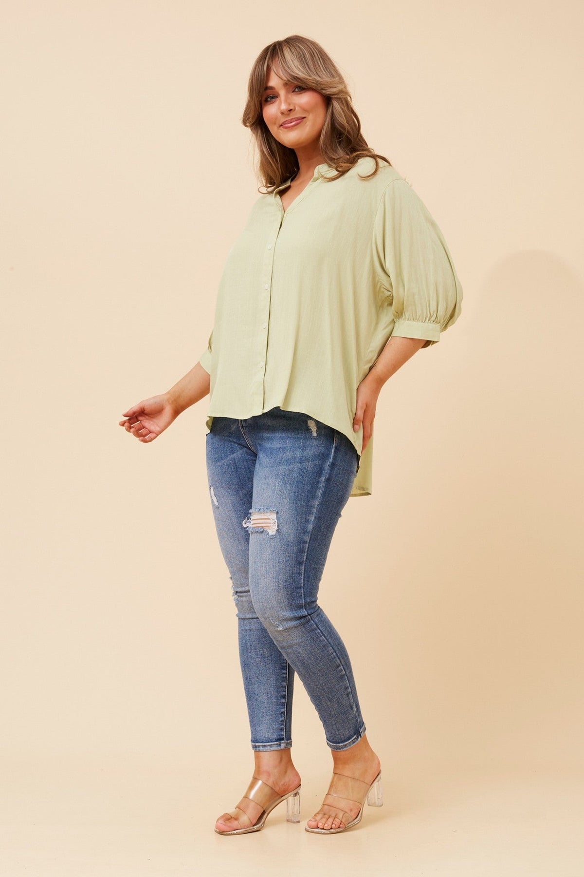 Image of Sneakers. Product name - SELINA HI LOW TOP in Pistachio colour by brand - Caroline Morgan Australia
