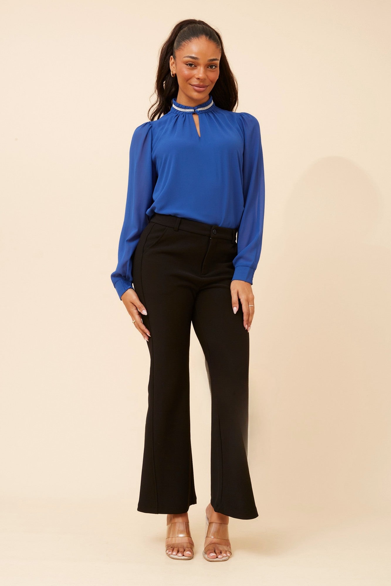REYA DIAMANTE TRIM BLOUSE (Black)