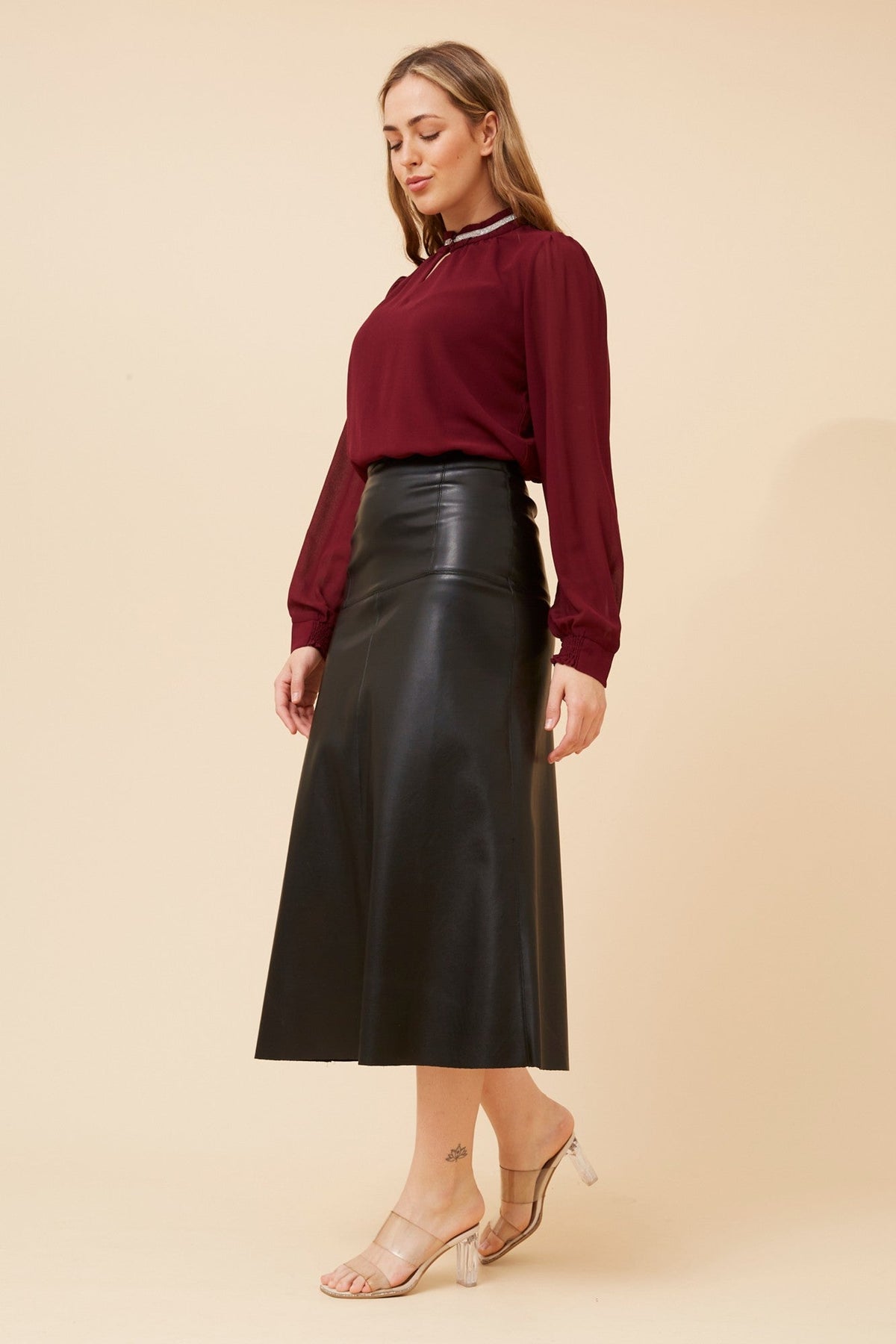 Image of Blouses. Product name - REYA DIAMANTE TRIM BLOUSE in Black colour by brand - Caroline Morgan Australia