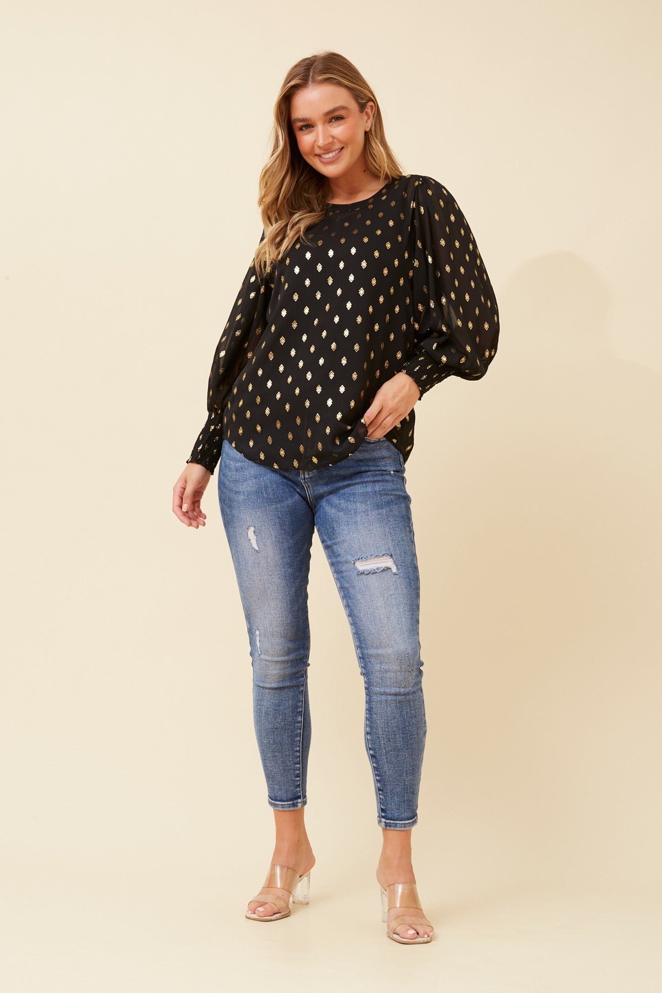 CLASSIC FOIL PRINT BLOUSE (Black)