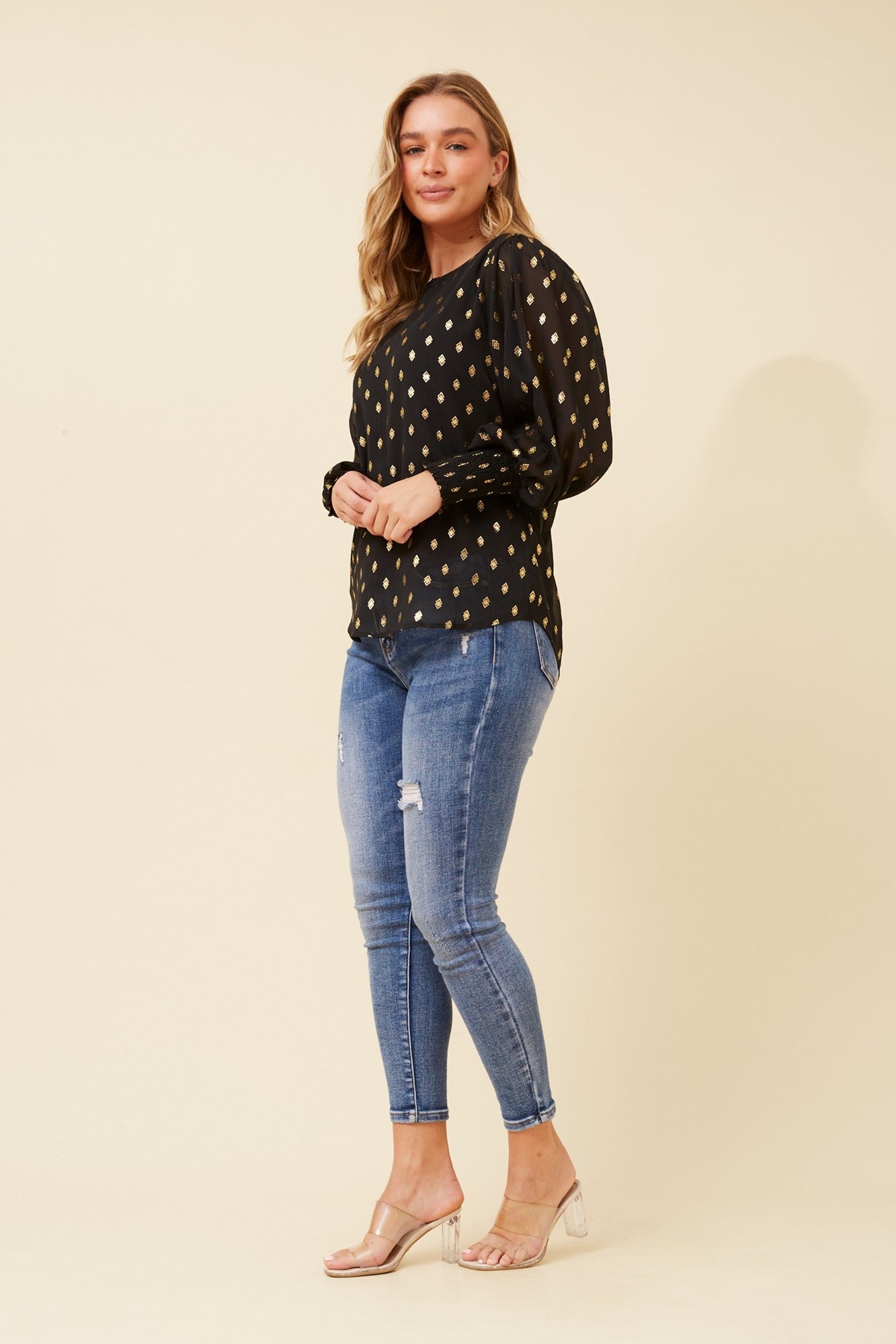 CLASSIC FOIL PRINT BLOUSE (Black)