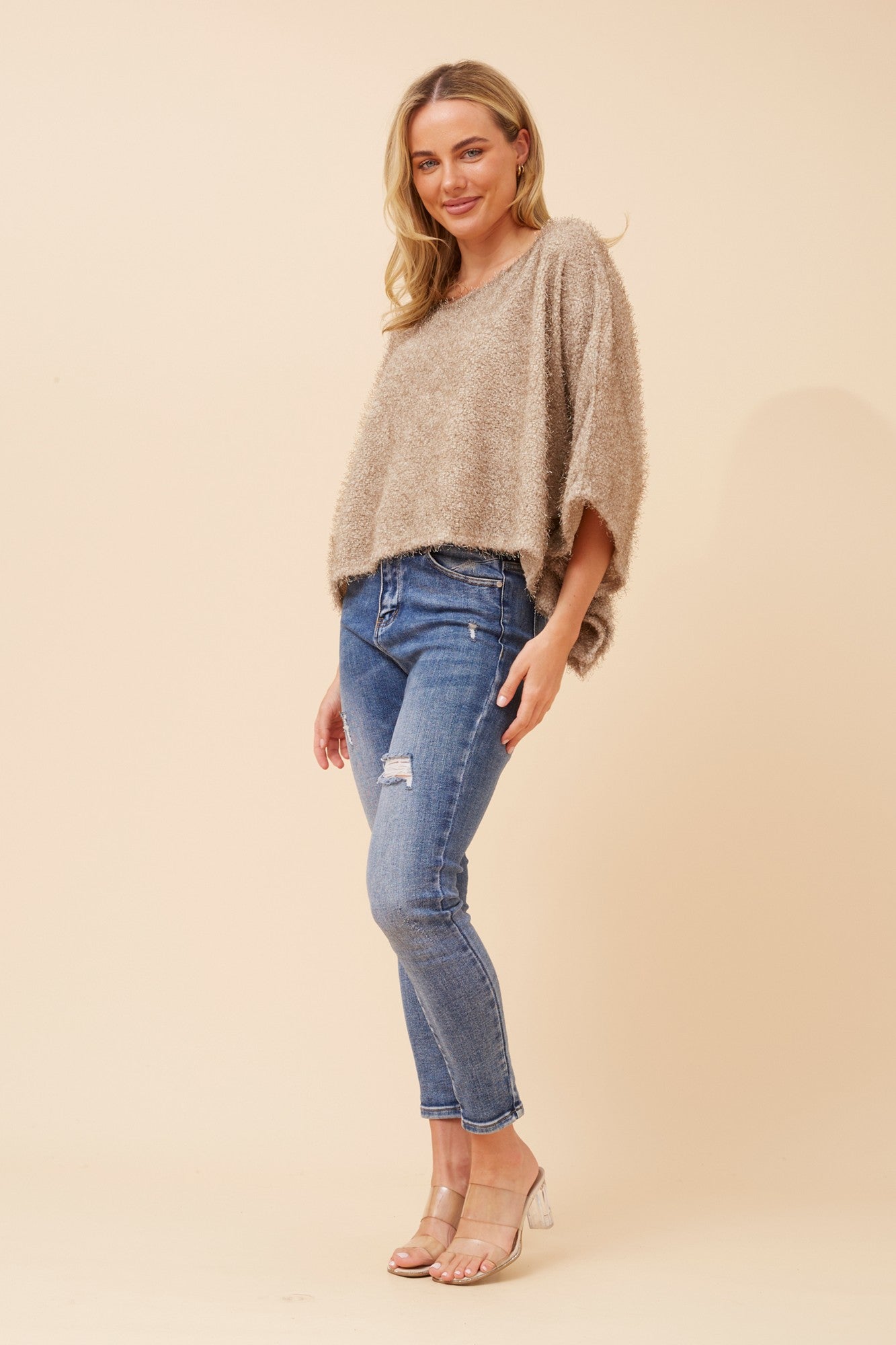 RUSHANA EYELASH YARN TOP (Blush)