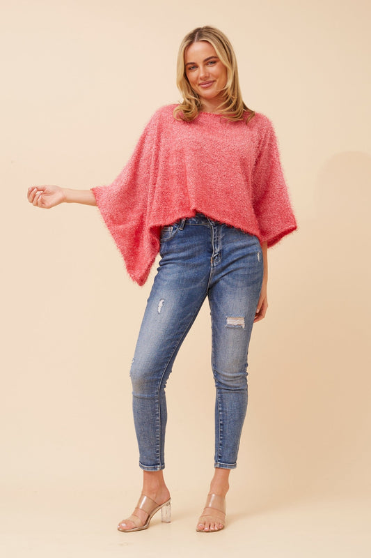 RUSHANA EYELASH YARN TOP (Red)
