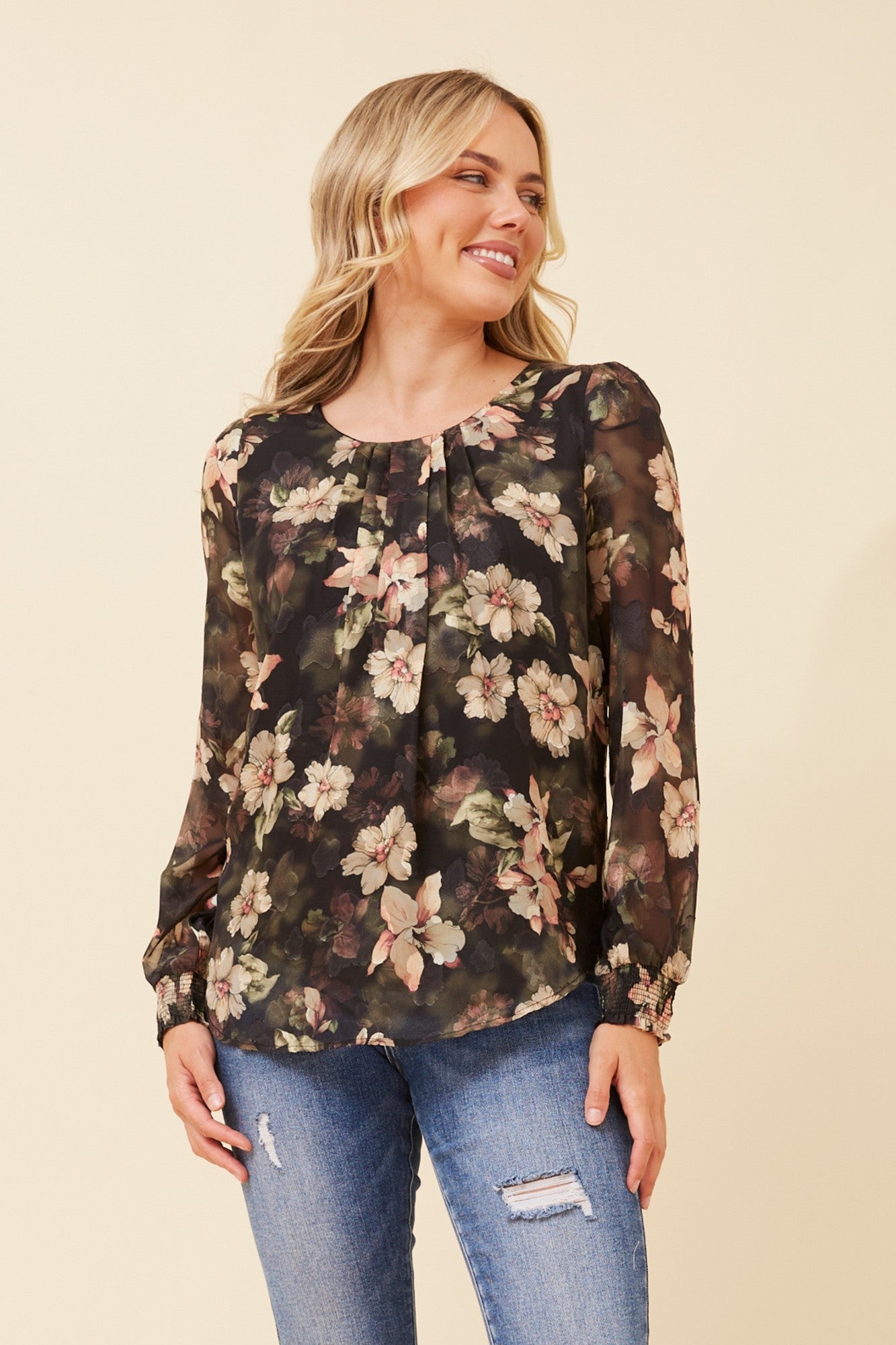 BREE BURNOUT FLORAL BLOUSE (Multi Green)