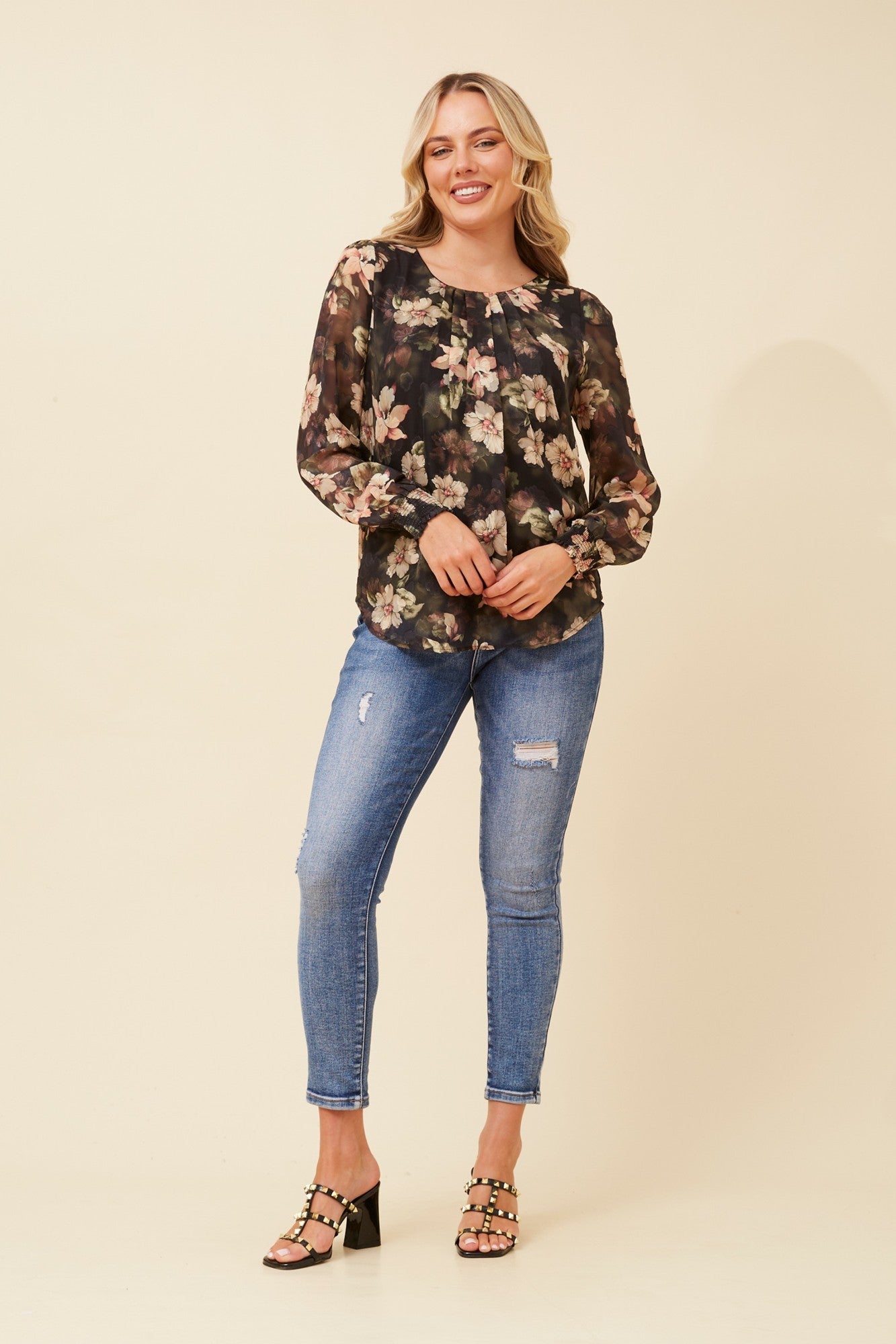 BREE BURNOUT FLORAL BLOUSE (Multi Green)