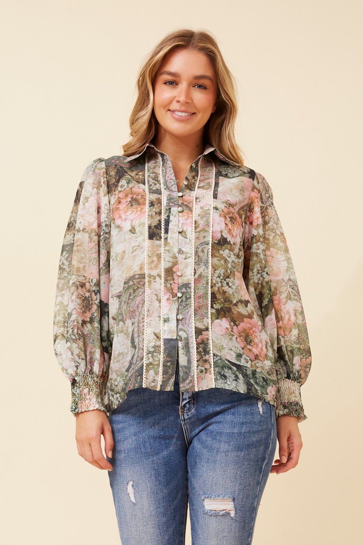ELKE FLORAL SHIRT (Olive)