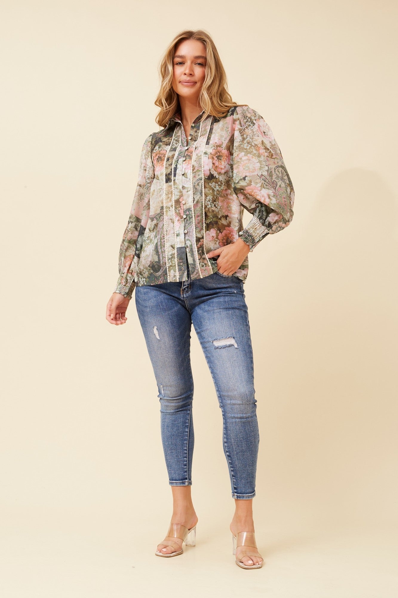 ELKE FLORAL SHIRT (Olive)
