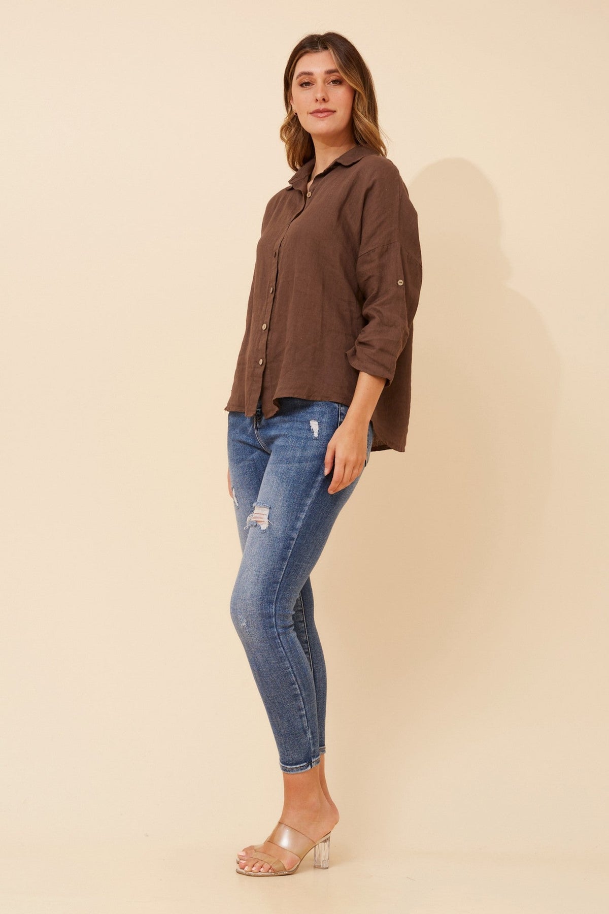 BOTTEGA MODA ALMADA LINEN SHIRT (Chocolate)