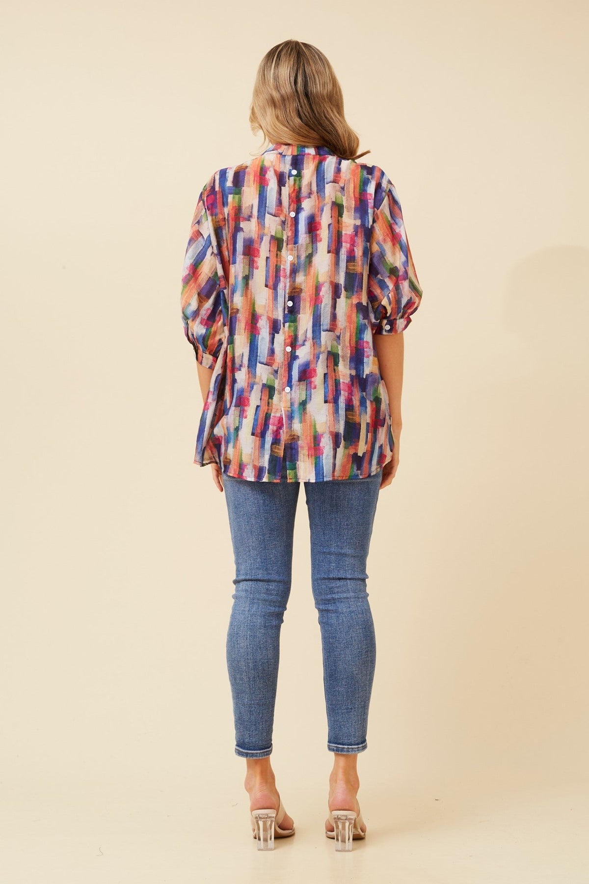 BELINA ABSTRACT PRINT SHIRT (Multi Blue)
