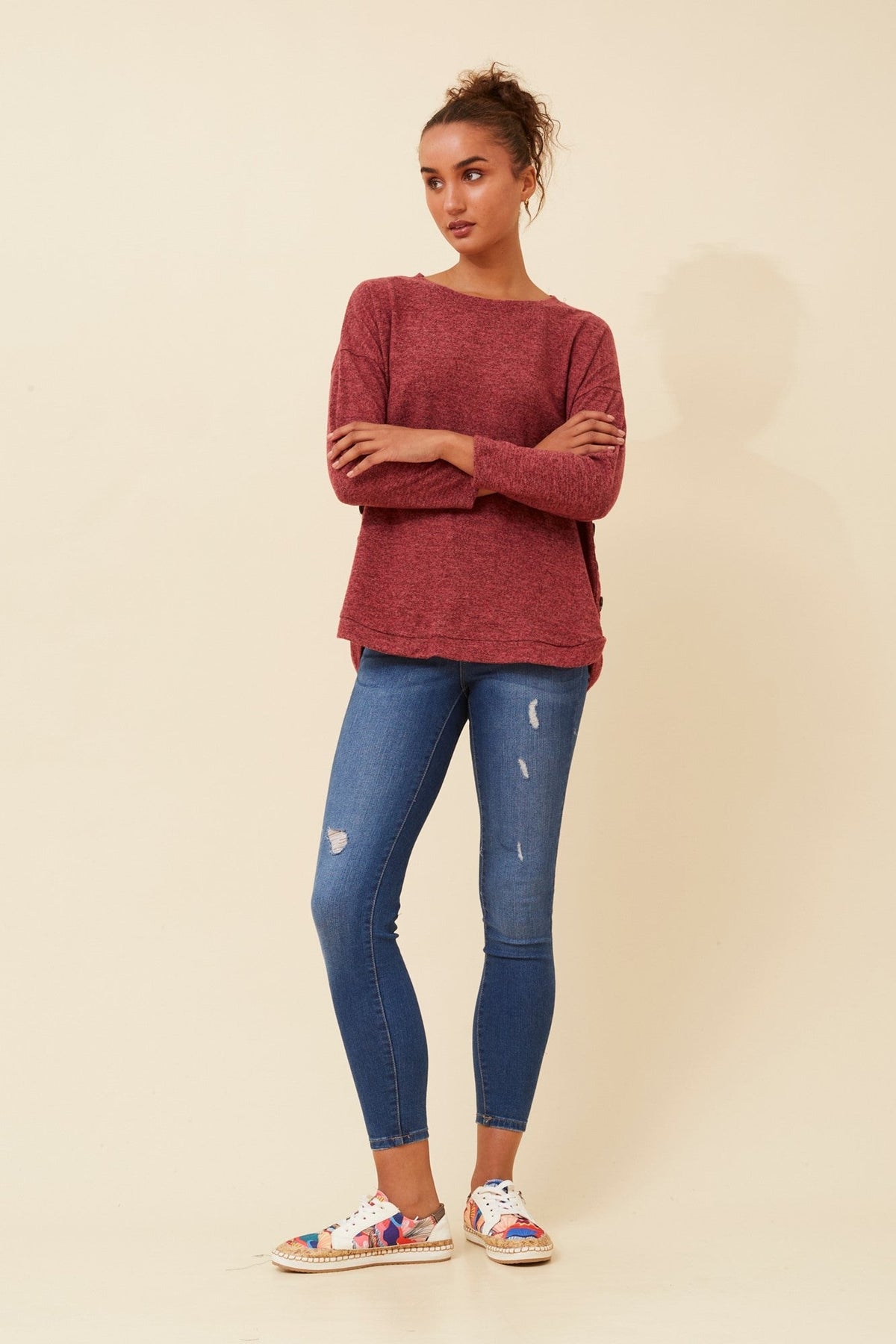Caroline Morgan Australia EVAN BUTTON DETAIL TOP (Red)
