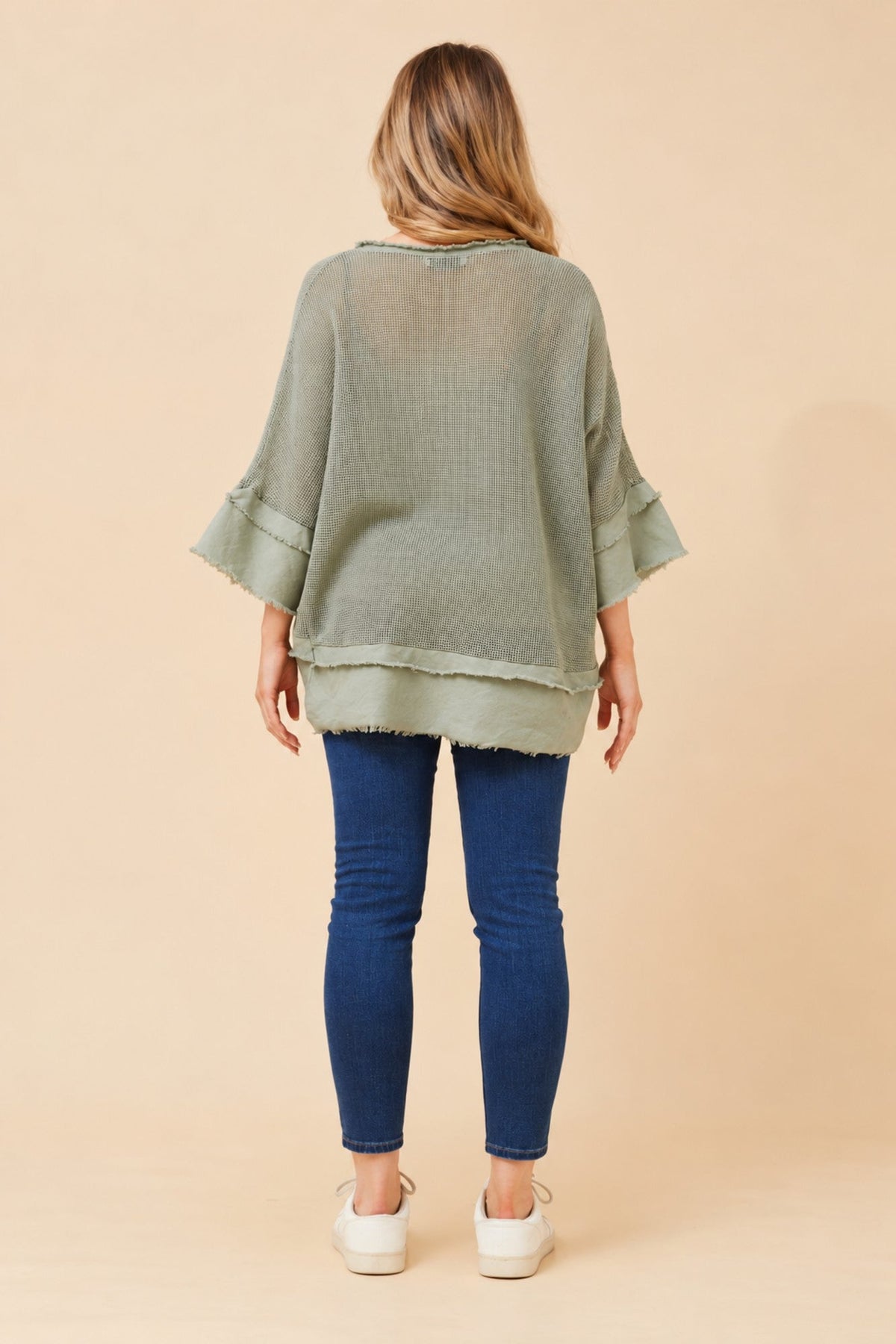 BOTTEGA MODA ROSAMUND RAW EDGE TOP (Sage)
