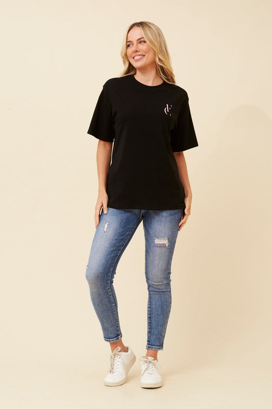 Image of T-Shirts. Product name - MALIA FC PRINT T-SHIRT in Black colour by brand - Caroline Morgan Australia