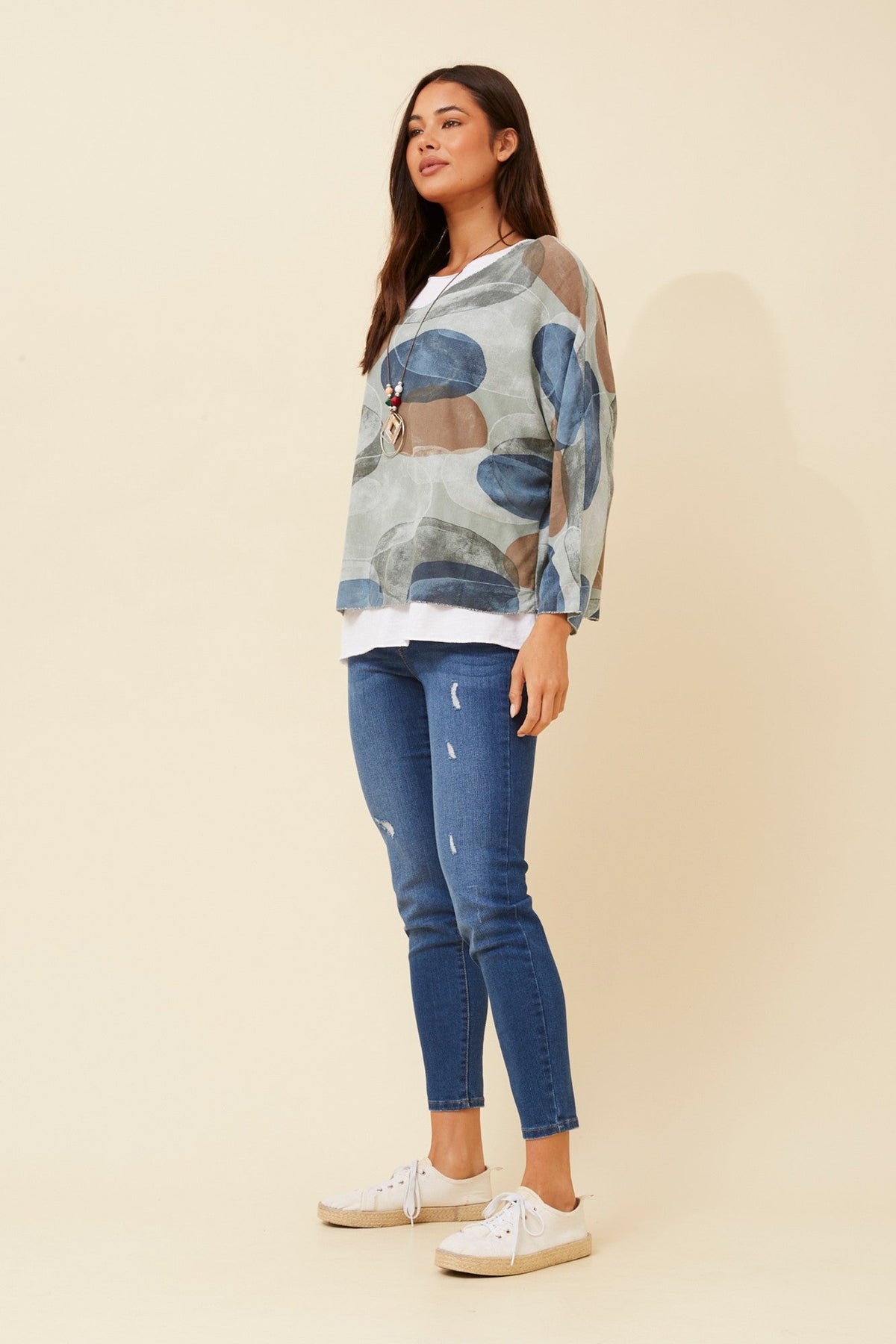 BOTTEGA MODA MELIKA ABSTRACT PRINT TOP (Sage)