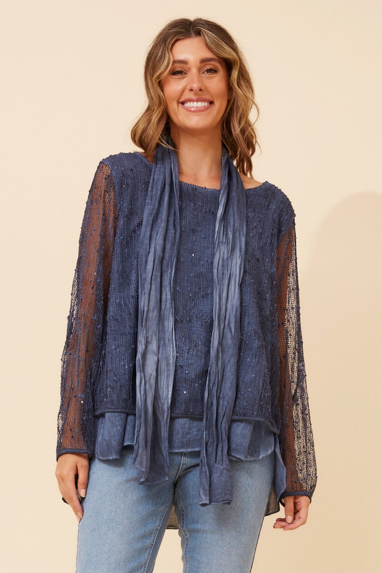 GRAZIELLA DOUBLE LAYERED TOP (Navy)