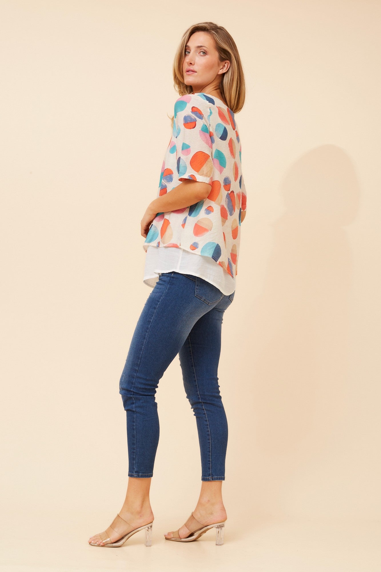 GLORY POLKA DOT PRINT TOP (Multi Orange)