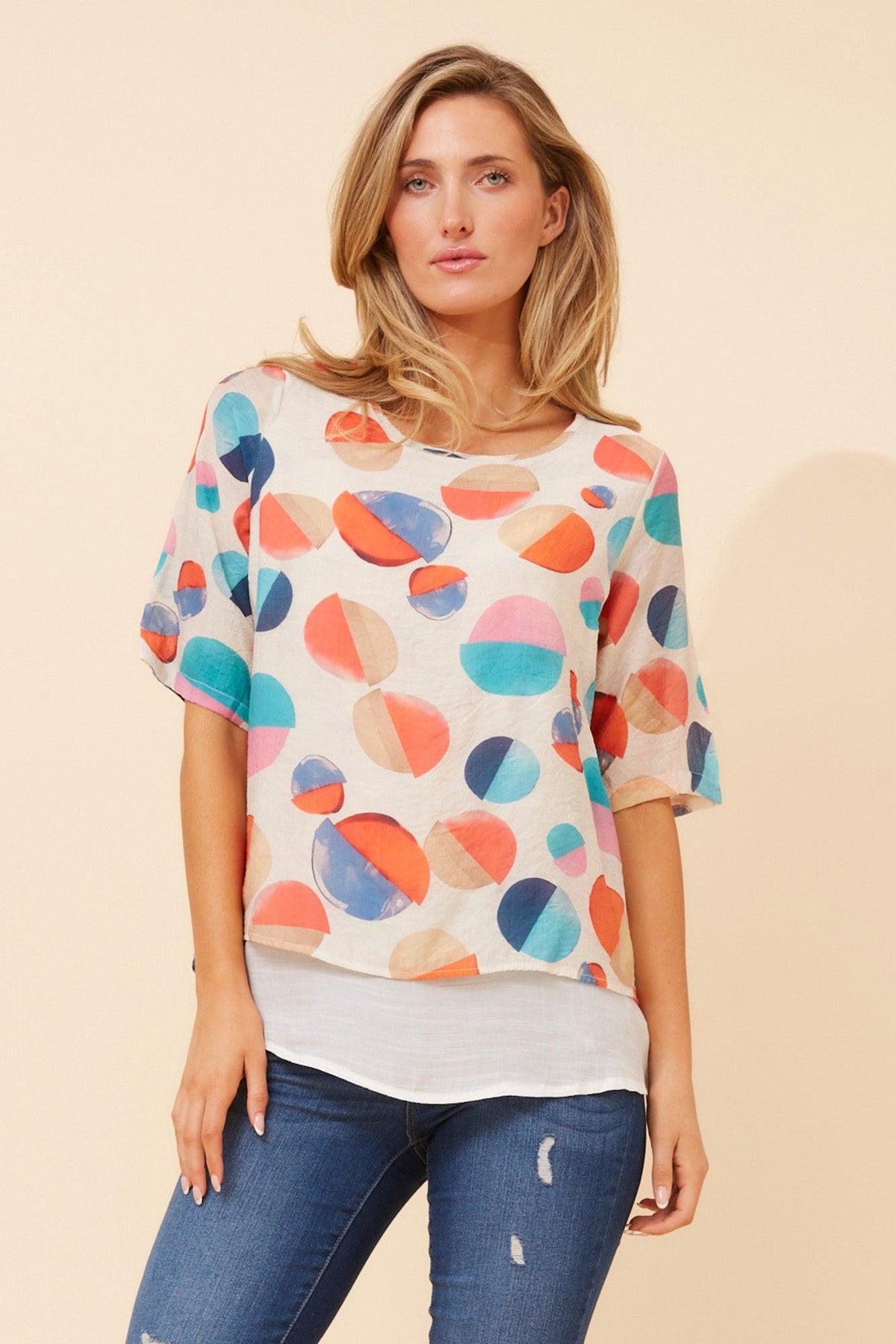 GLORY POLKA DOT PRINT TOP (Multi Orange)
