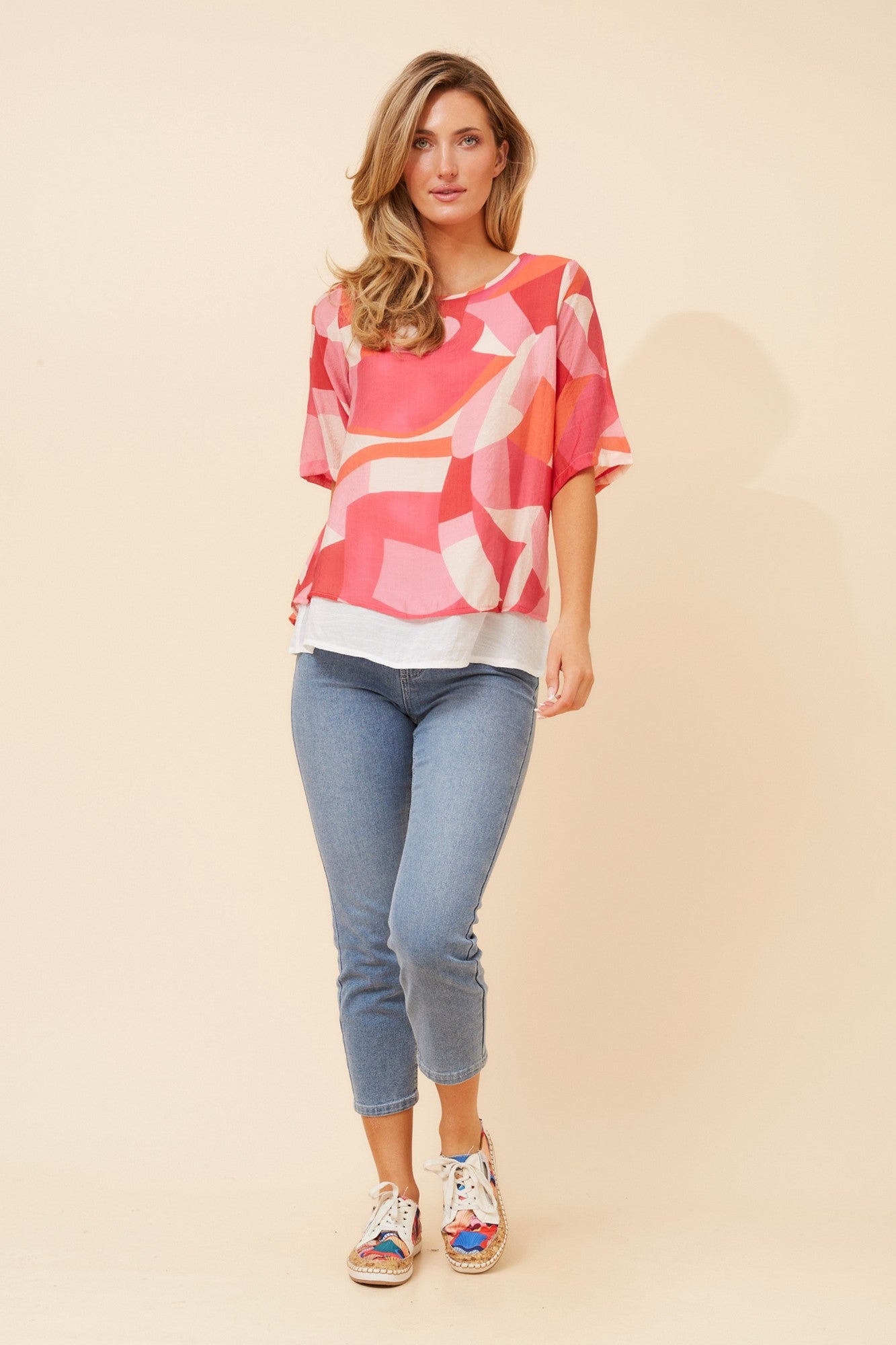 GLORY ABSTRACT PRINT TOP (Pink)