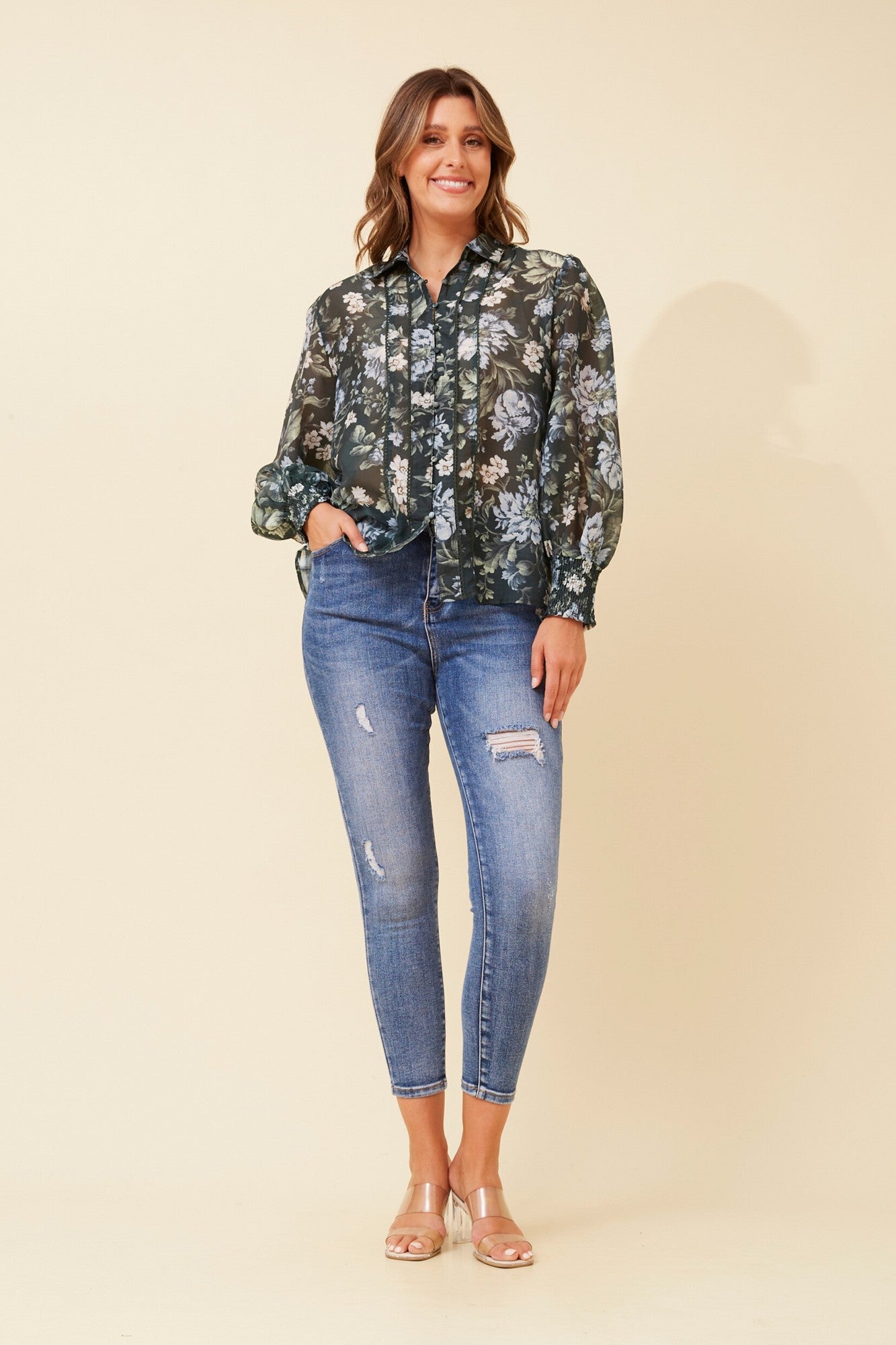 ELKE FLORAL SHIRT (Forest)