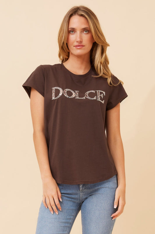 Image of T-Shirts. Product name - ROSLET DIAMANTE DETAIL T-SHIRT in Black colour by brand - Caroline Morgan Australia