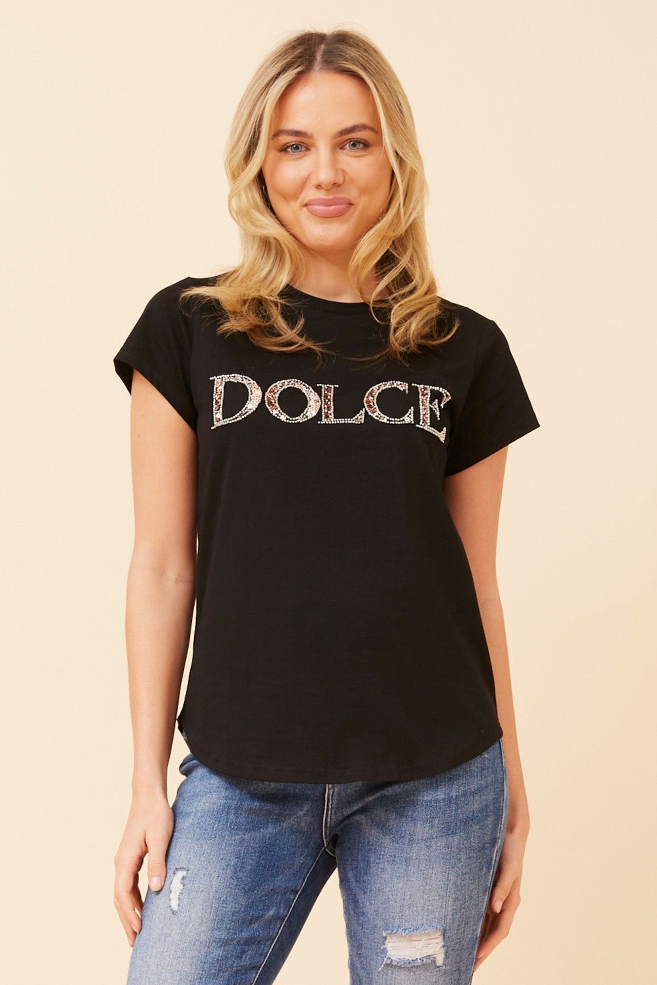 ROSLET DIAMANTE DETAIL T-SHIRT (Rosewater)