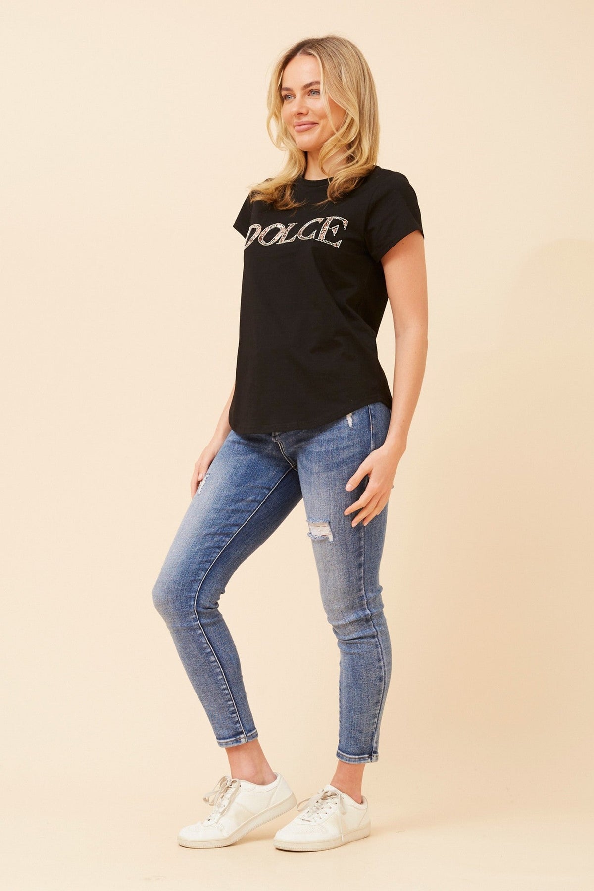 ROSLET DIAMANTE DETAIL T-SHIRT (Rosewater)