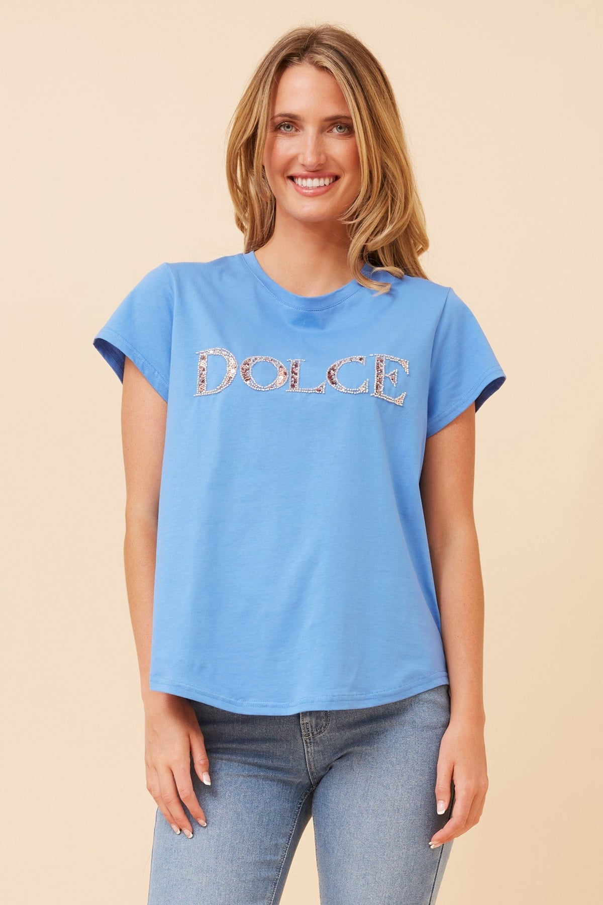 Caroline Morgan Australia ROSLET DIAMANTE DETAIL T-SHIRT (Blue)