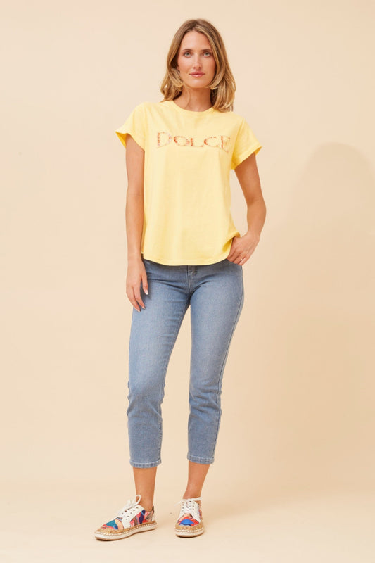 Image of T-Shirts. Product name - ROSLET DIAMANTE DETAIL T-SHIRT in Rosewater colour by brand - Caroline Morgan Australia