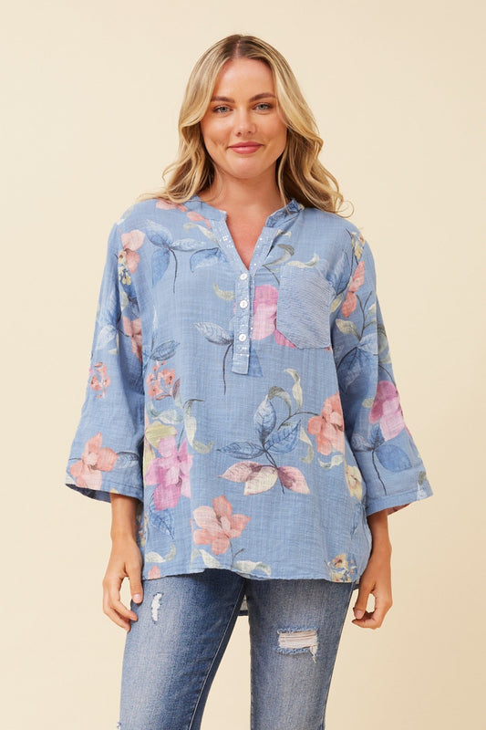ROSETTA FLORAL TOP (Light Denim)