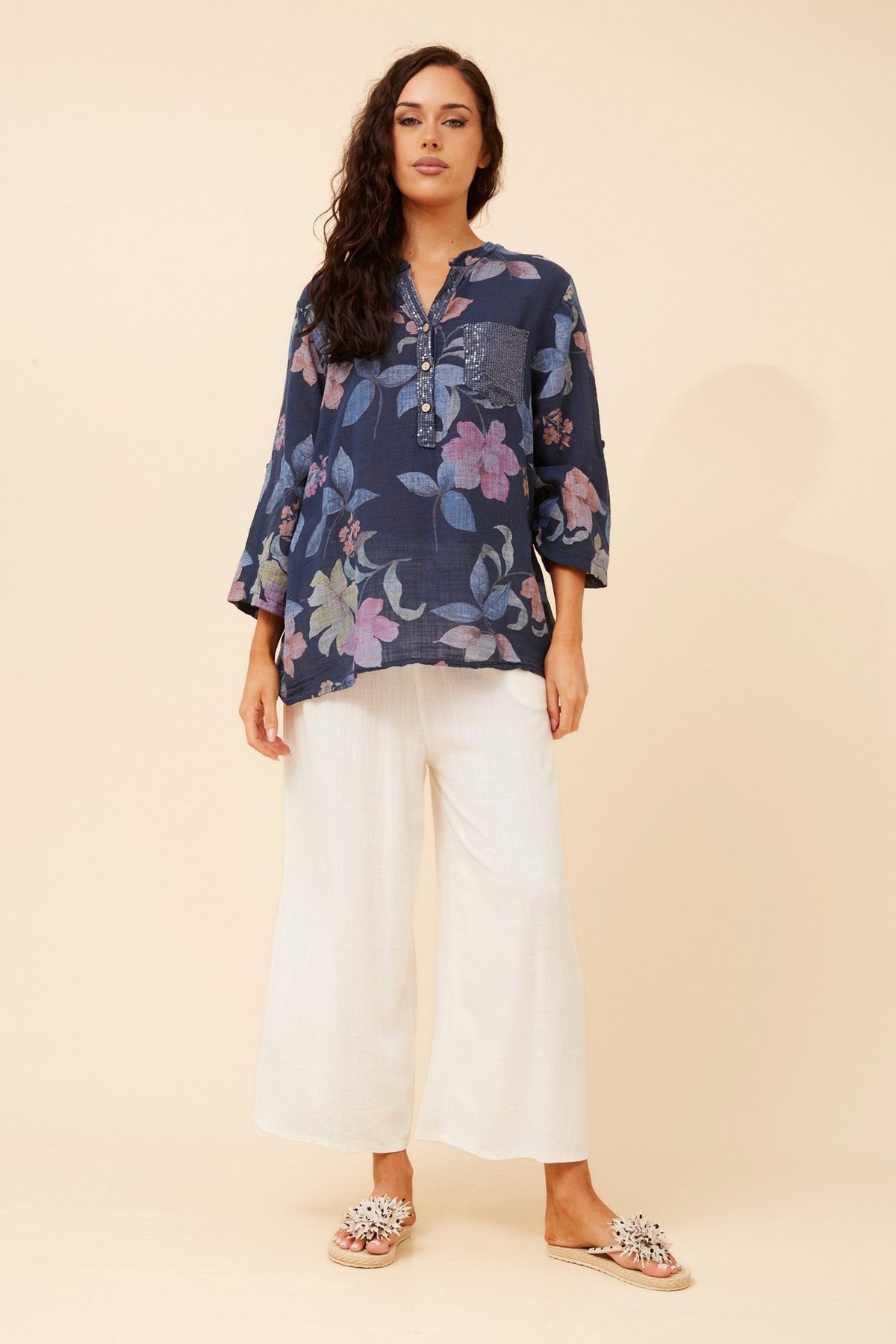 BOTTEGA MODA ROSETTA FLORAL TOP (Navy)