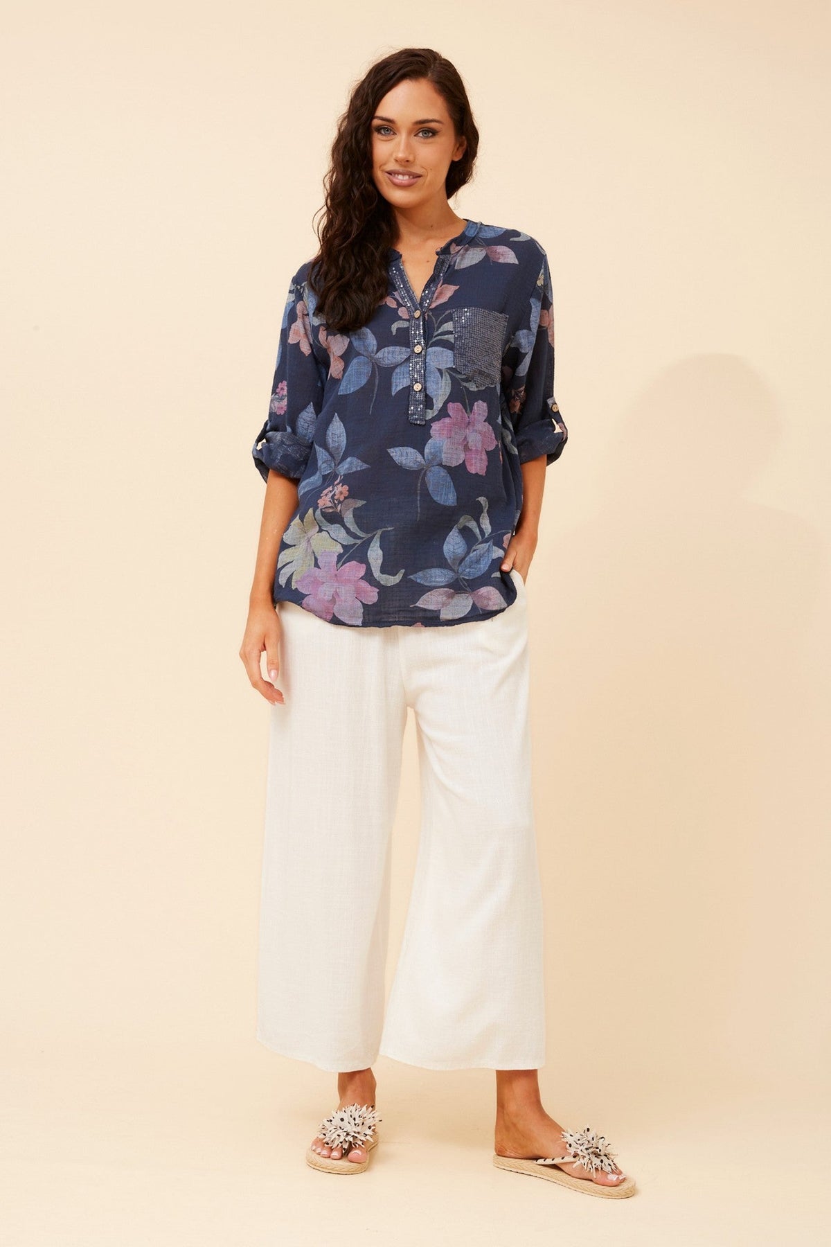BOTTEGA MODA ROSETTA FLORAL TOP (Navy)