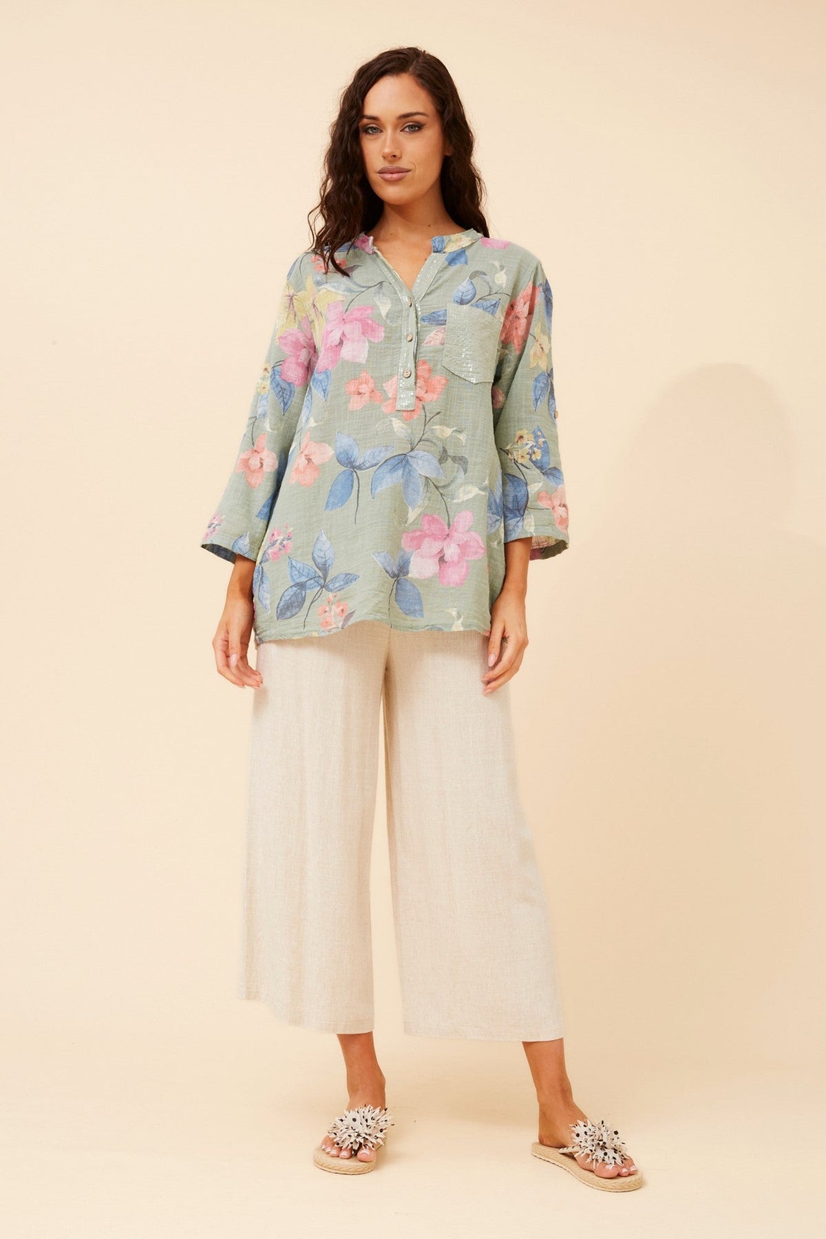 BOTTEGA MODA ROSETTA FLORAL TOP (Sage)