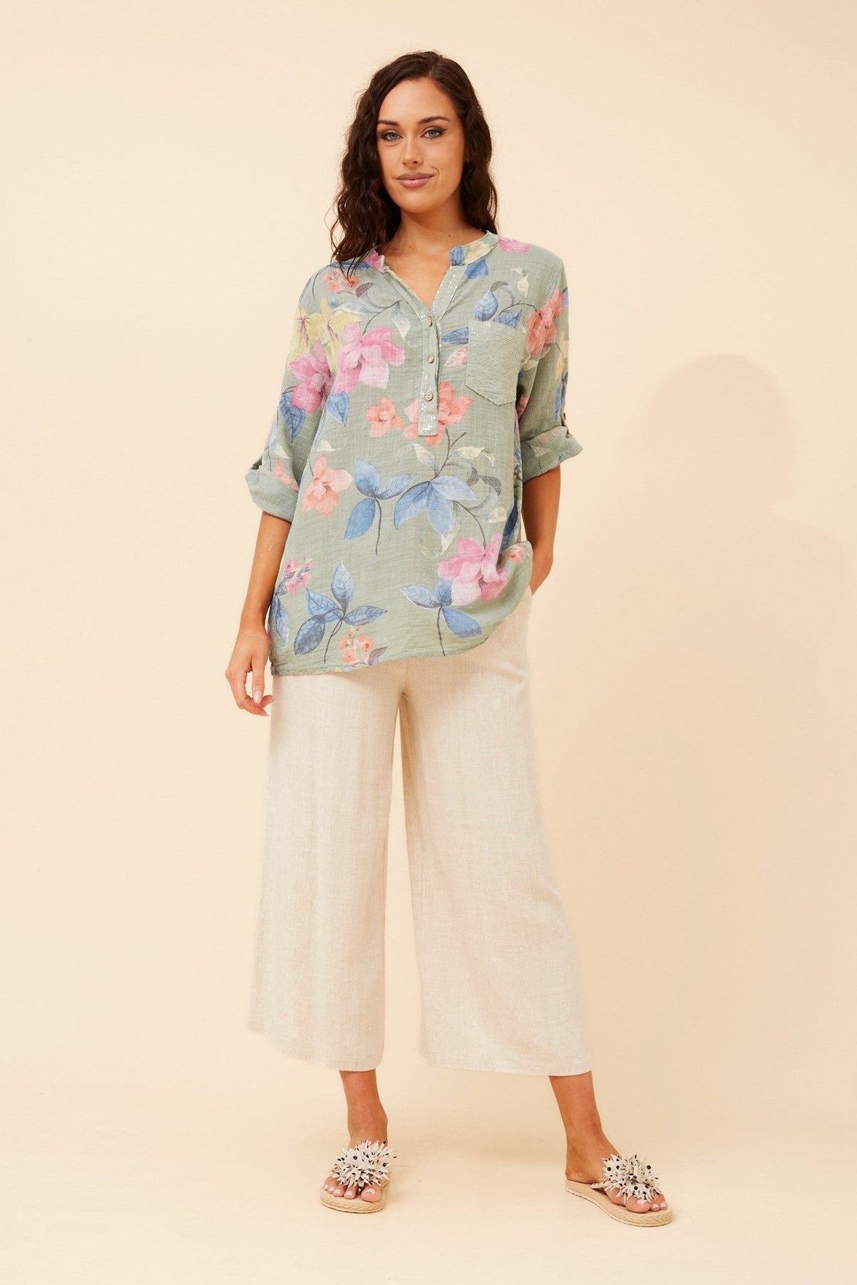 BOTTEGA MODA ROSETTA FLORAL TOP (Sage)