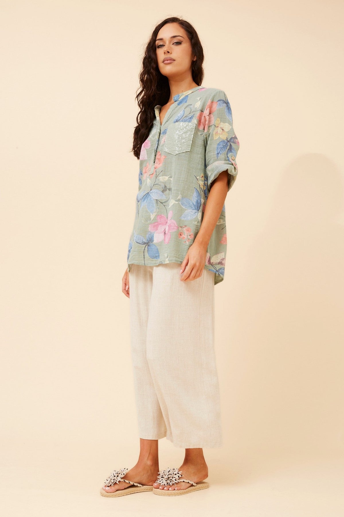 BOTTEGA MODA ROSETTA FLORAL TOP (Sage)