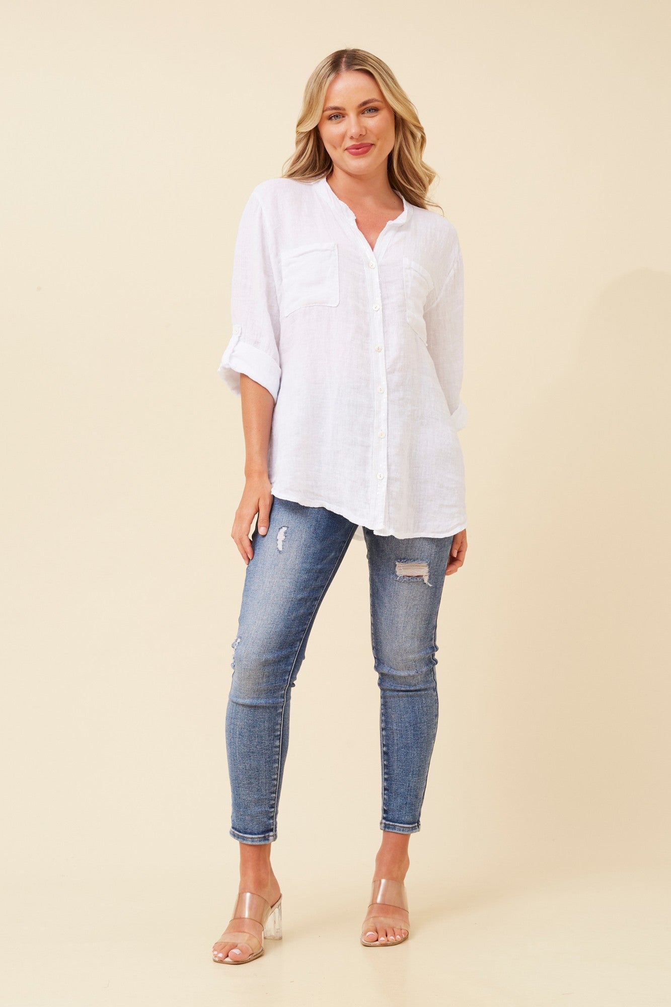 ROSEANNE SEQUIN LINEN SHIRT (White)