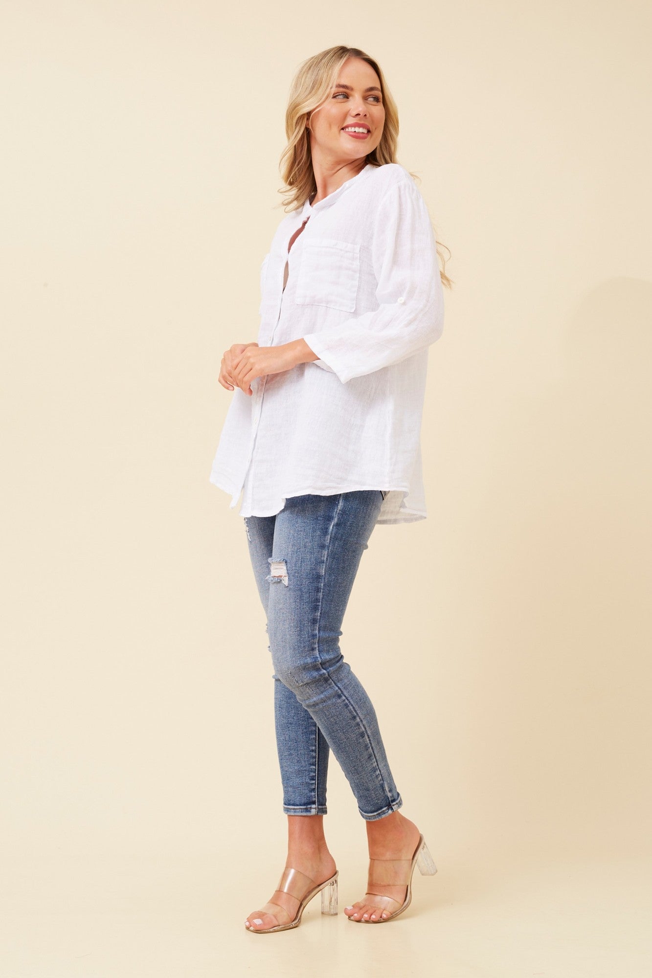 ROSEANNE SEQUIN LINEN SHIRT (White)