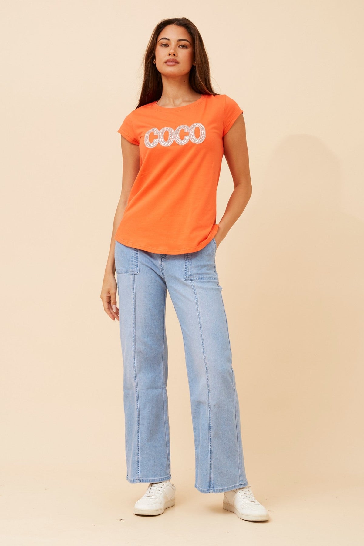 Image of T-Shirts. Product name - COCO EMBELLISHED T-SHIRT in Jade colour by brand - Caroline Morgan Australia