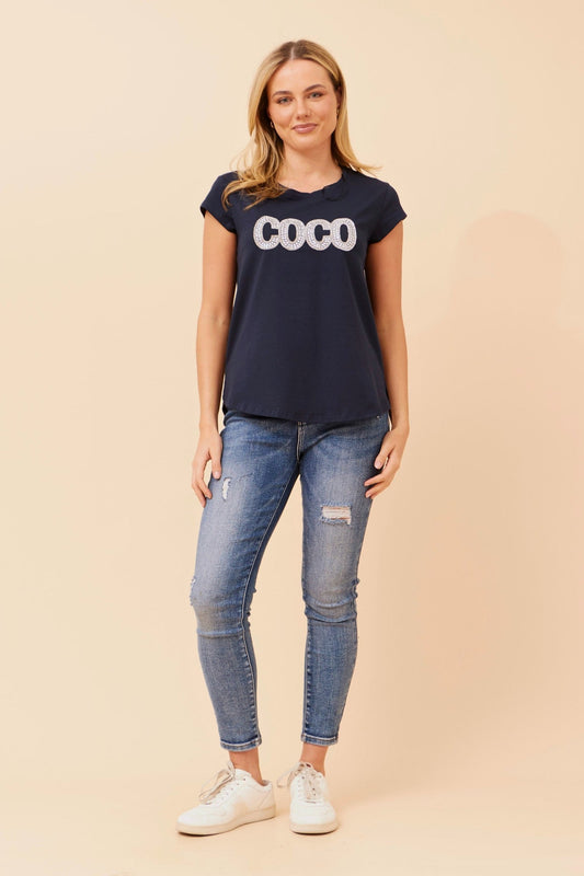 Caroline Morgan Australia COCO EMBELLISHED T-SHIRT (Navy)