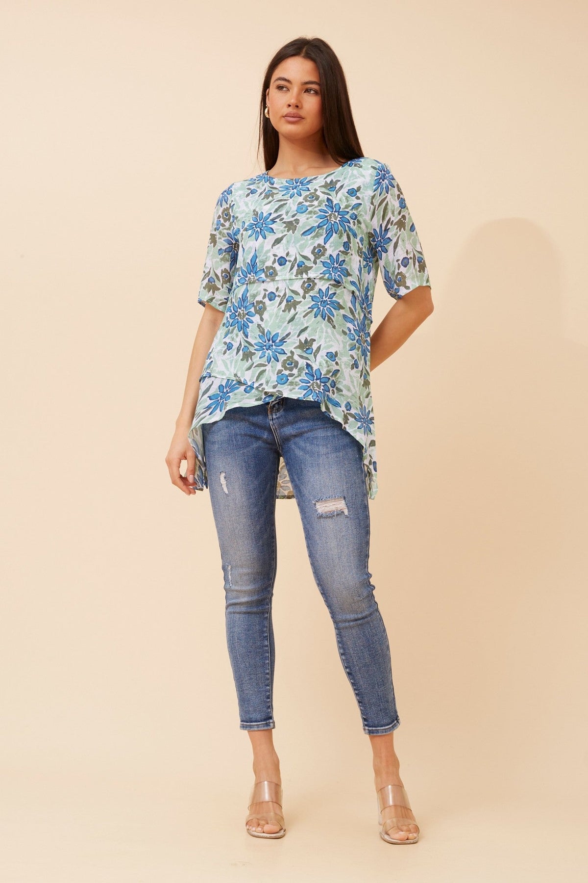 RUTH FLORAL ASYMMETRICAL TOP (Green)