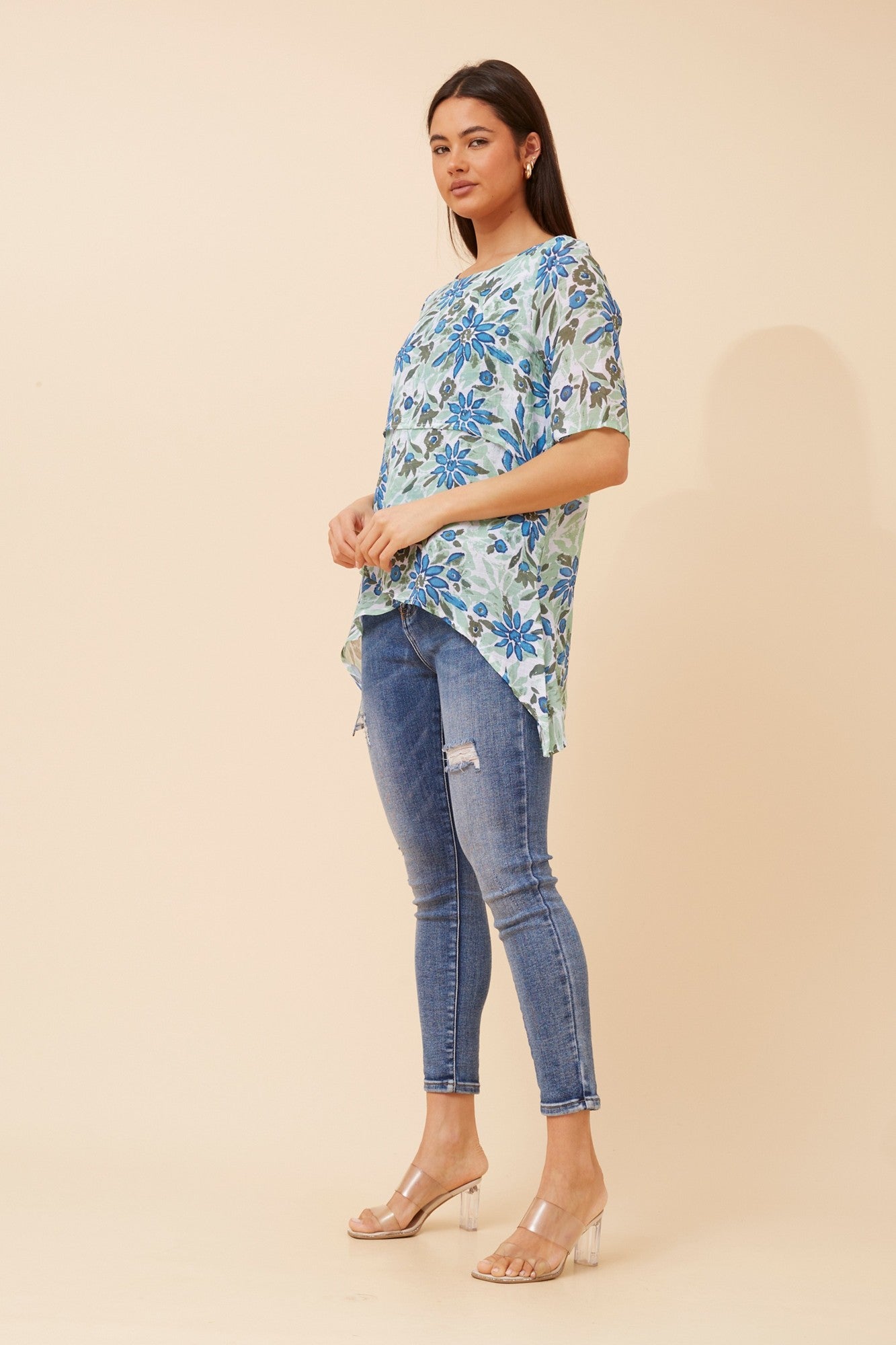 RUTH FLORAL ASYMMETRICAL TOP (Green)