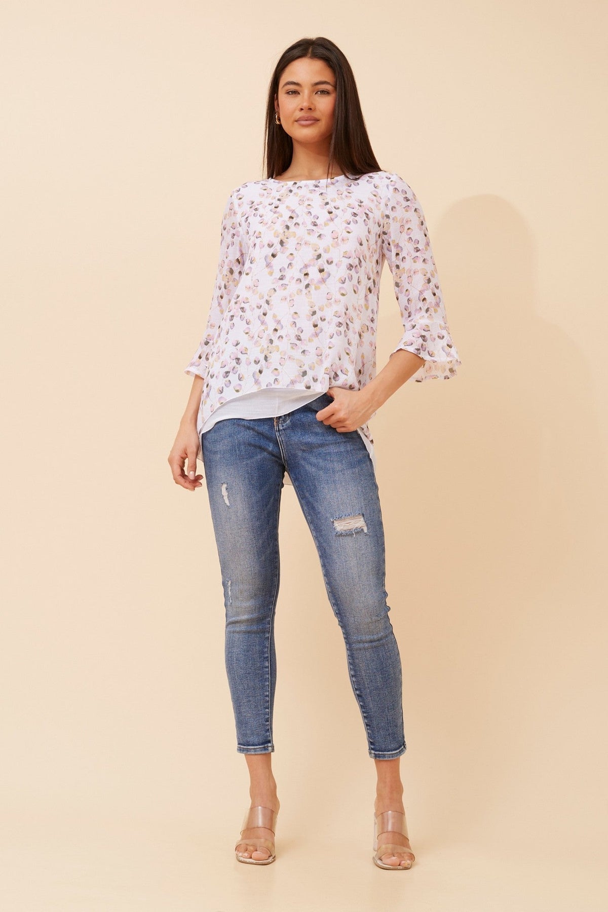 RUMI LEAF PRINT DOUBLE LAYER TOP (Pink)