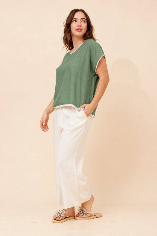 Caroline Morgan Australia LYNKA SOLID LINEN BLEND TOP (Black)