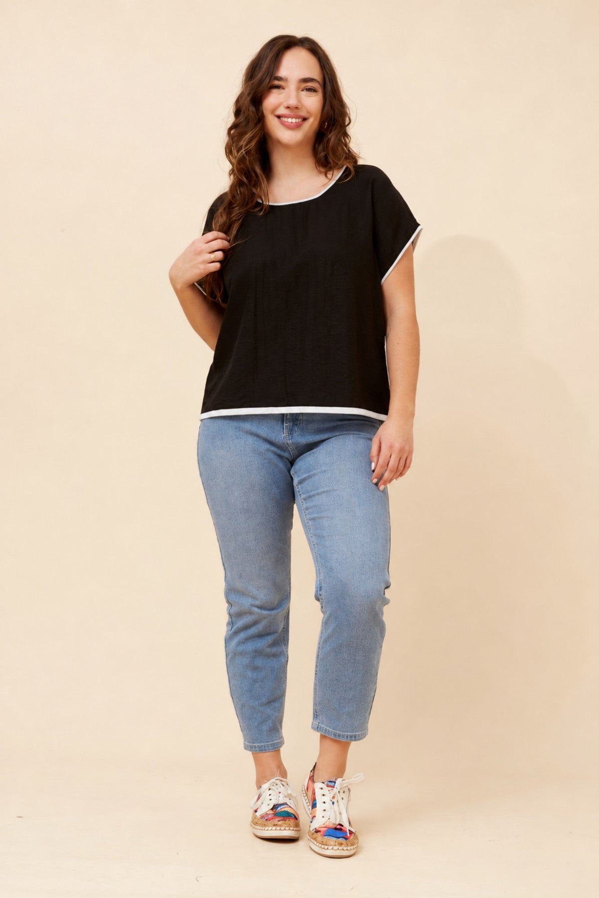 Caroline Morgan Australia LYNKA SOLID LINEN BLEND TOP (Black)