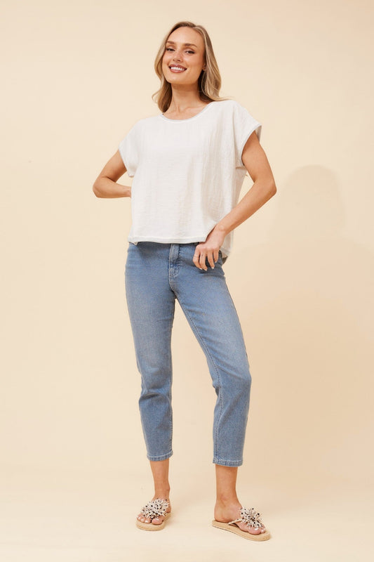 Caroline Morgan Australia LYNKA SOLID LINEN BLEND TOP (Ivory)