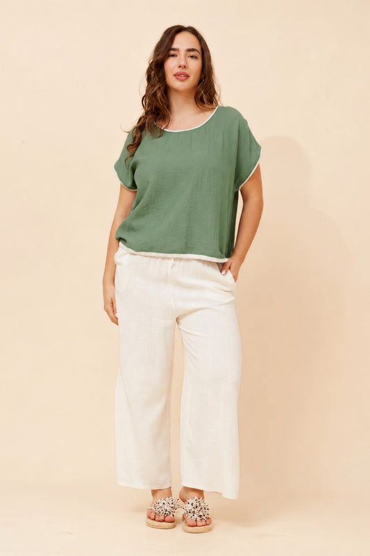 Caroline Morgan Australia LYNKA SOLID LINEN BLEND TOP (Khaki)