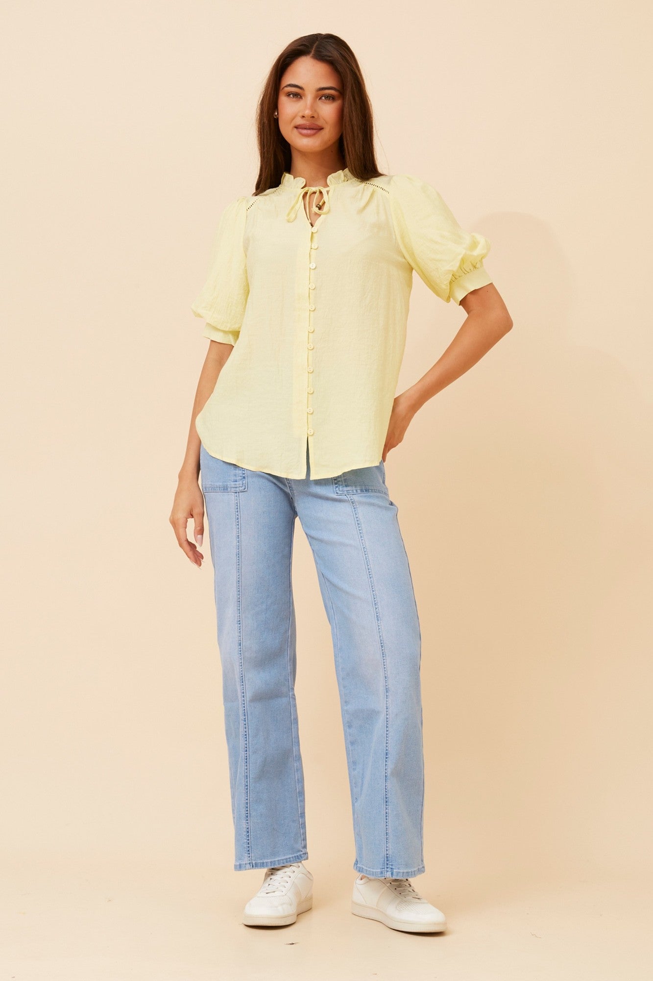 Image of Blouses. Product name - JADIRA SOLID BLOUSE in Black colour by brand - Caroline Morgan Australia
