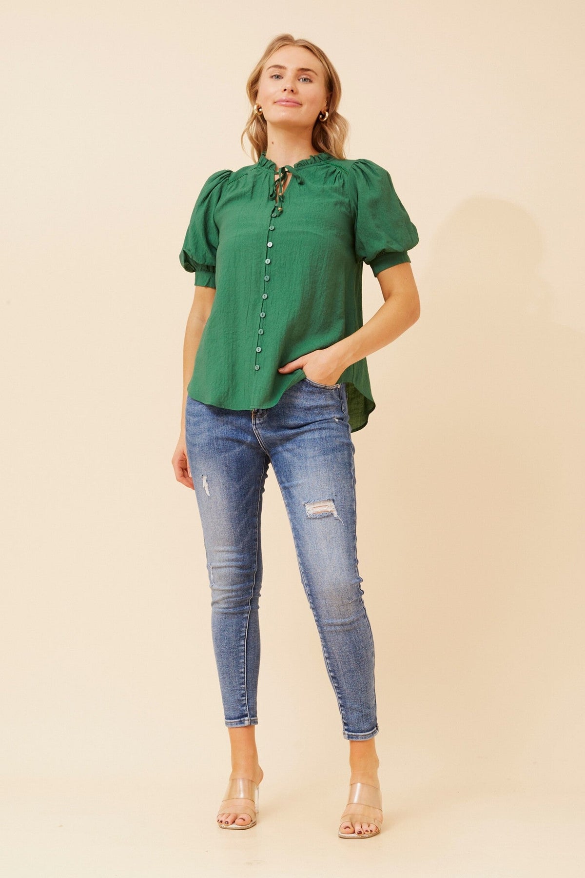 Caroline Morgan Australia JADIRA SOLID BLOUSE (Emerald)