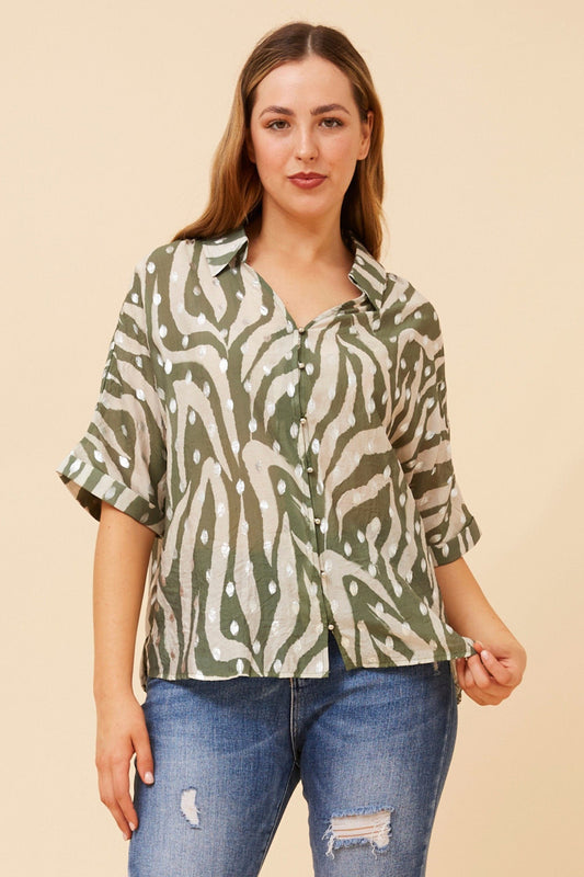 Image of Shirts. Product name - ZENAIDA ANIMAL PRINT SHIRT in Black colour by brand - Caroline Morgan Australia