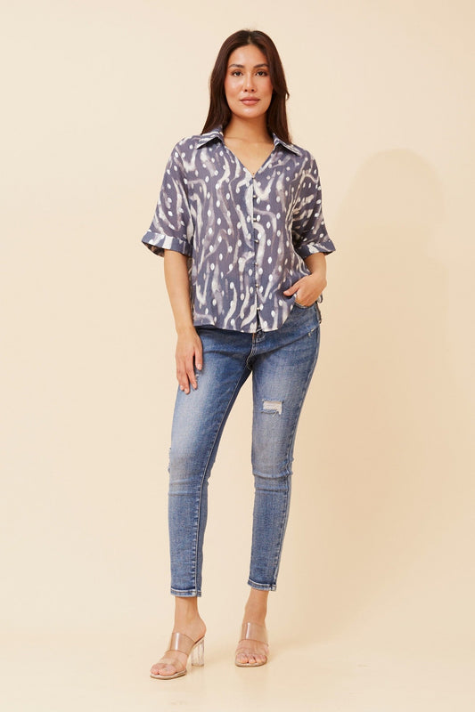 Caroline Morgan Australia ZENAIDA ANIMAL PRINT SHIRT (Indigo)