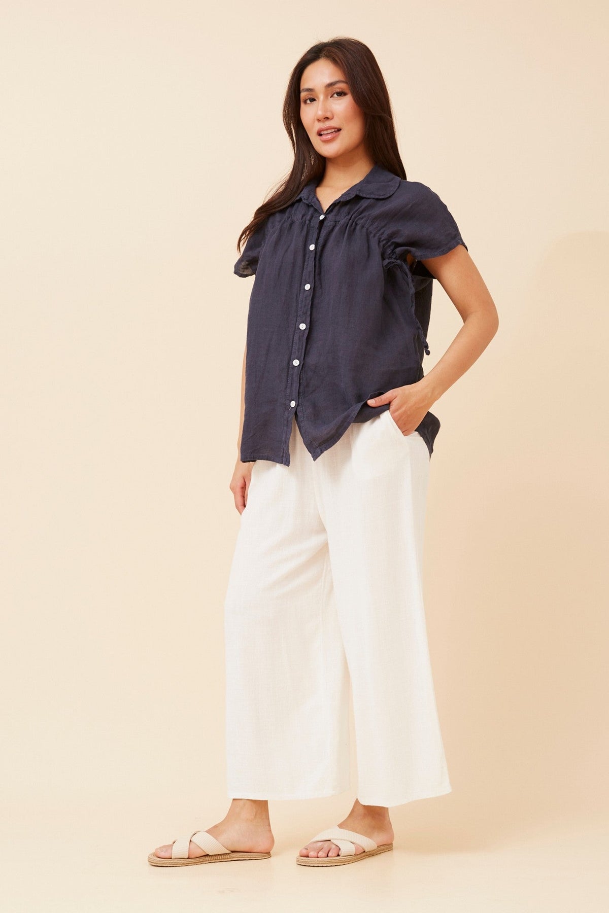 BOTTEGA MODA MELE SOLID LINEN SHIRT (Khaki)